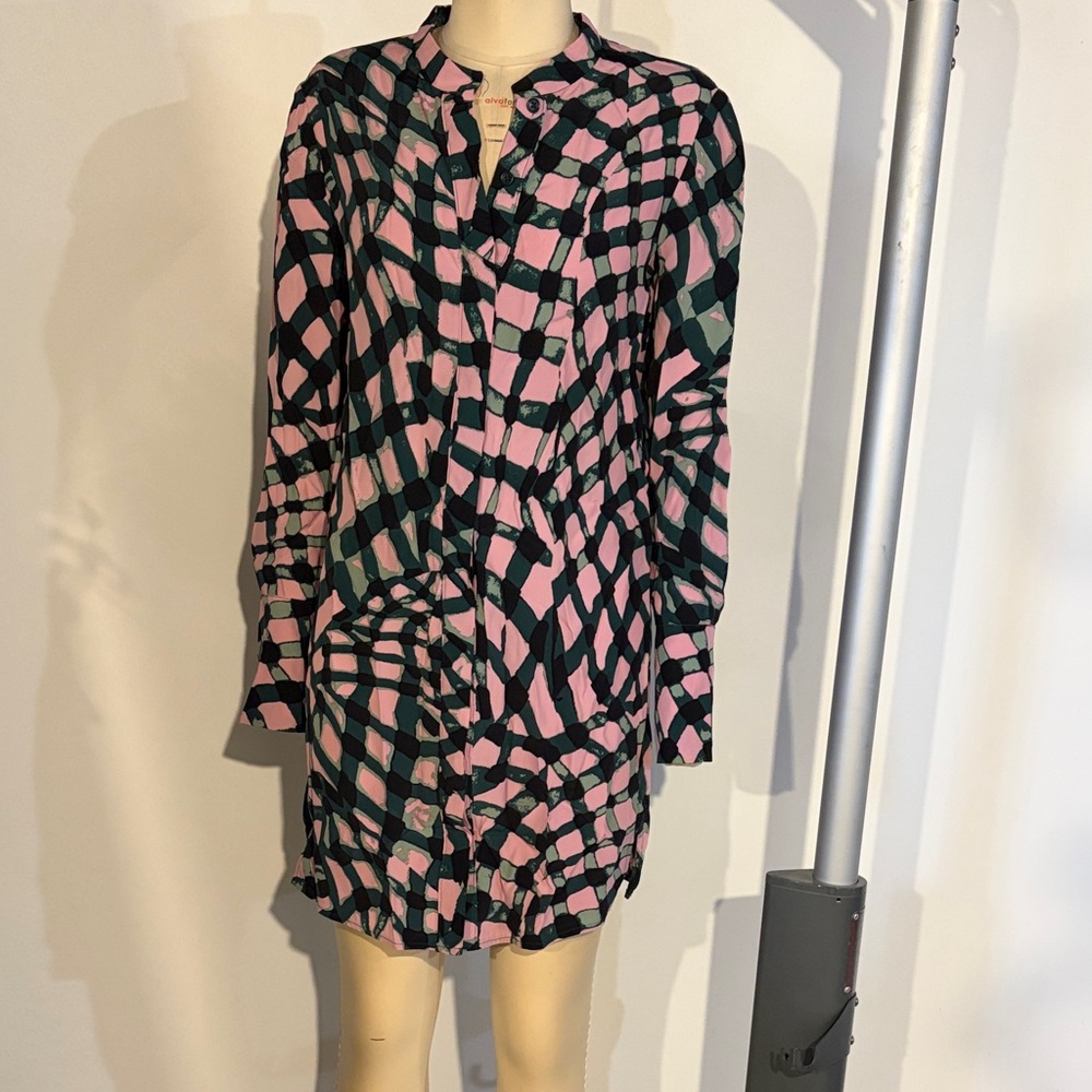 Diane Von Furstenberg Pink and Green Mini Shirt Dress